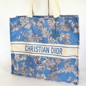 Dior Blue Floral Straw Tote  Bag